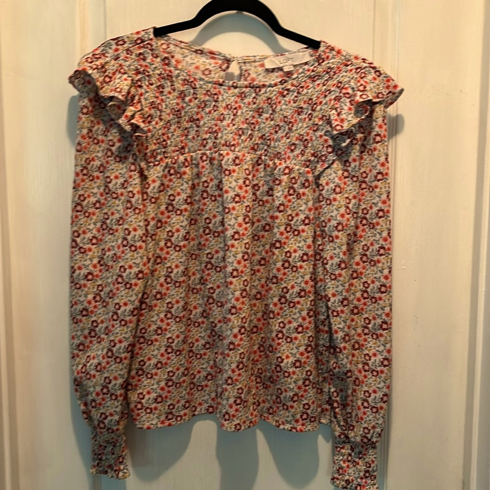 Loft ruffle pleated neck blouse  Perfect fall colors. Relaxed fit